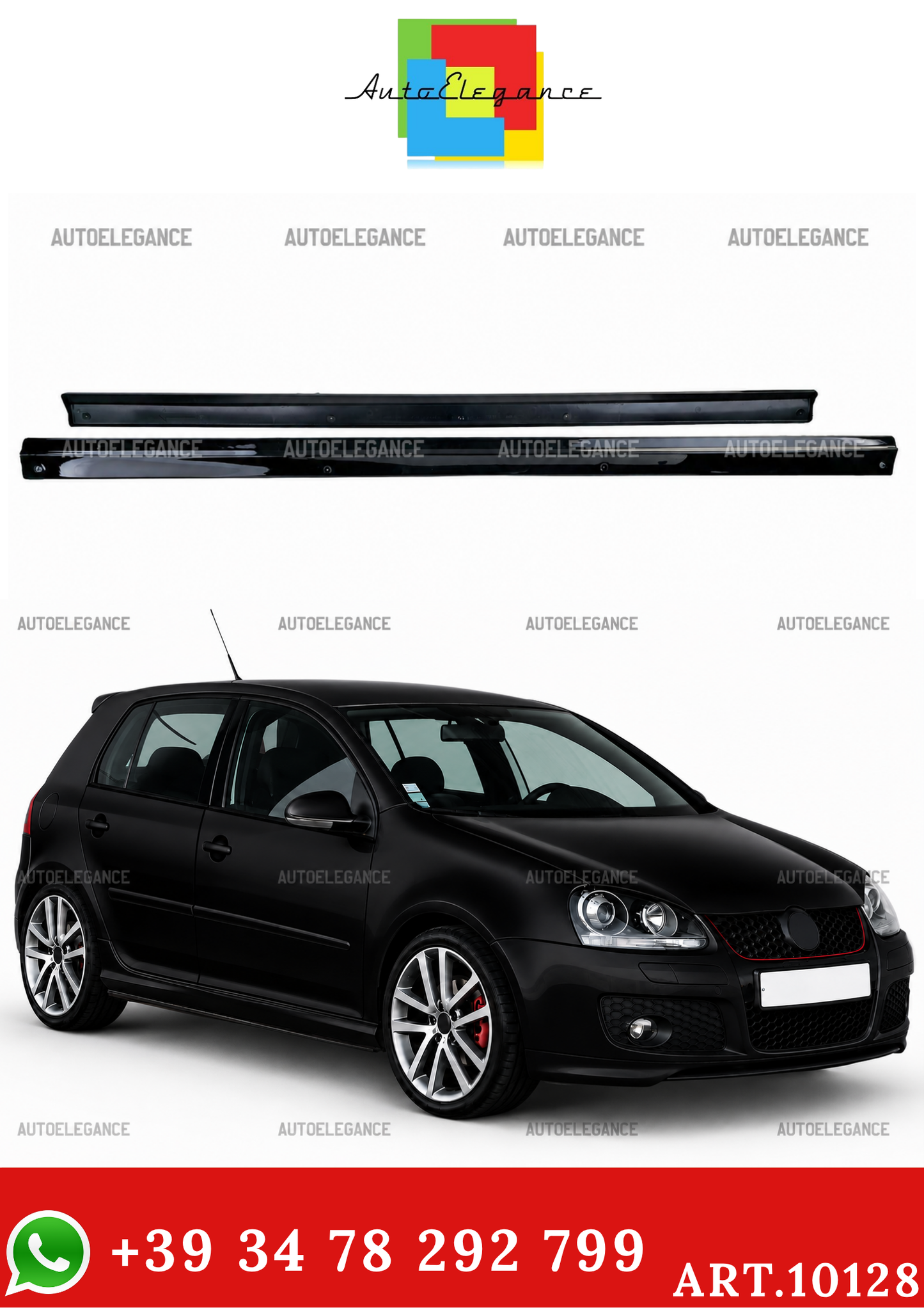 💫ART. 10128 Minigonne Laterali Nero Lucido per VW Golf 5 2003-2008💫