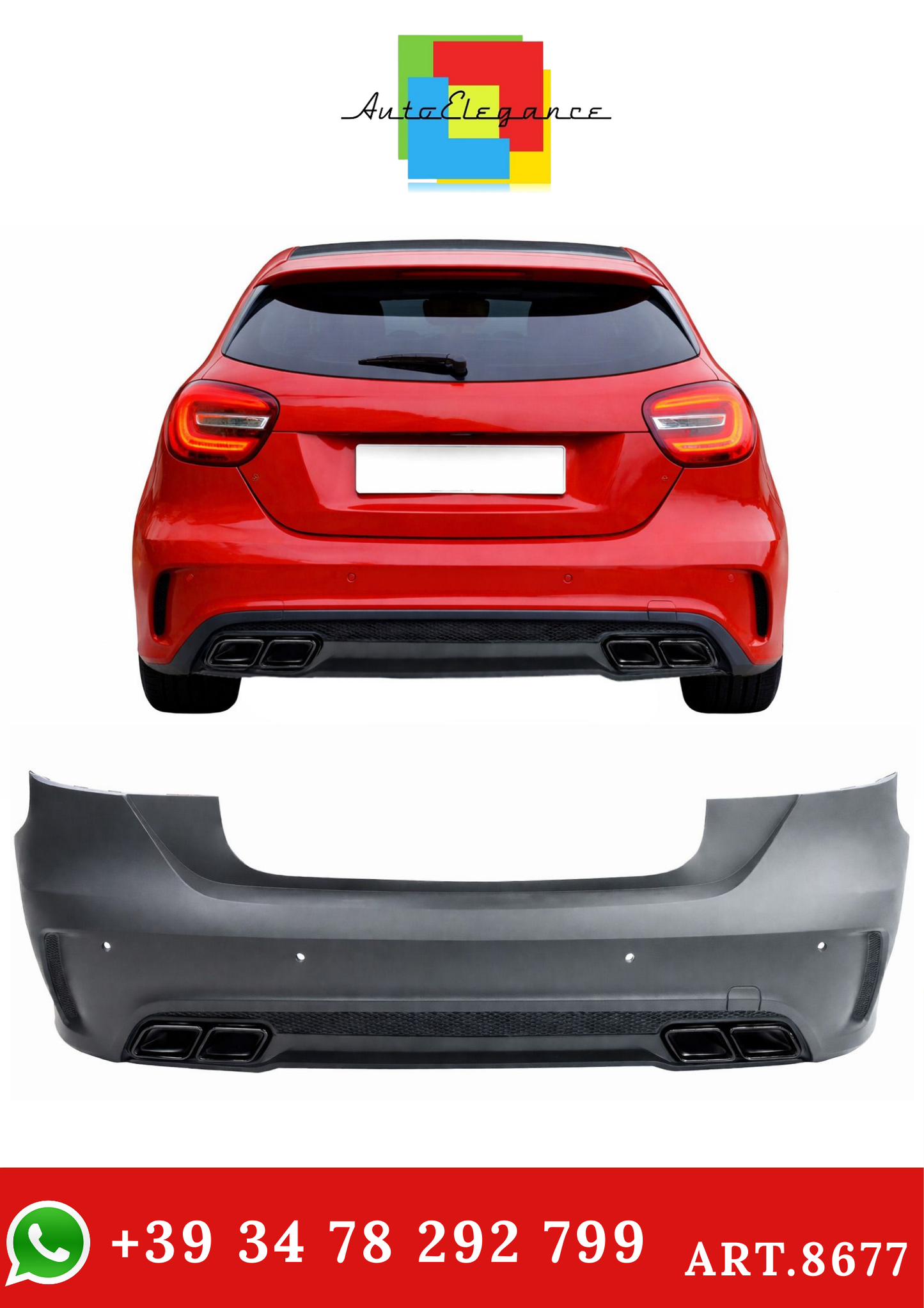 💫ART.8677 Paraurti Posteriore Sportivo + Terminali per Mercedes Classe A (2012-2018)💫
