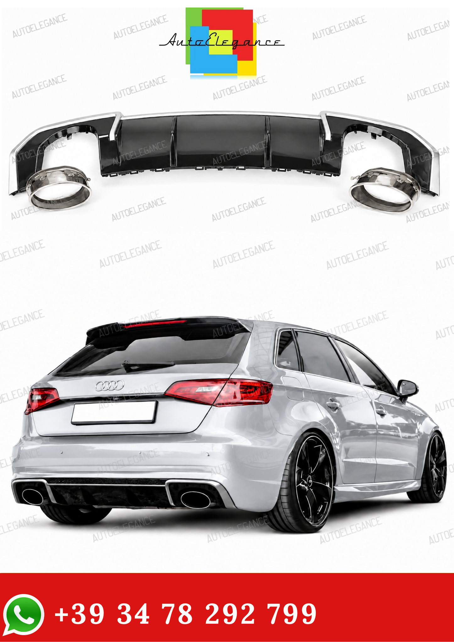 💫Diffusore Sotto Paraurti RS3 Nero Lucido per Audi A3 8V 2012-2016💫