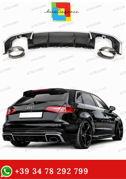 💫Diffusore Sotto Paraurti RS3 Nero Lucido per Audi A3 8V 2012-2016💫