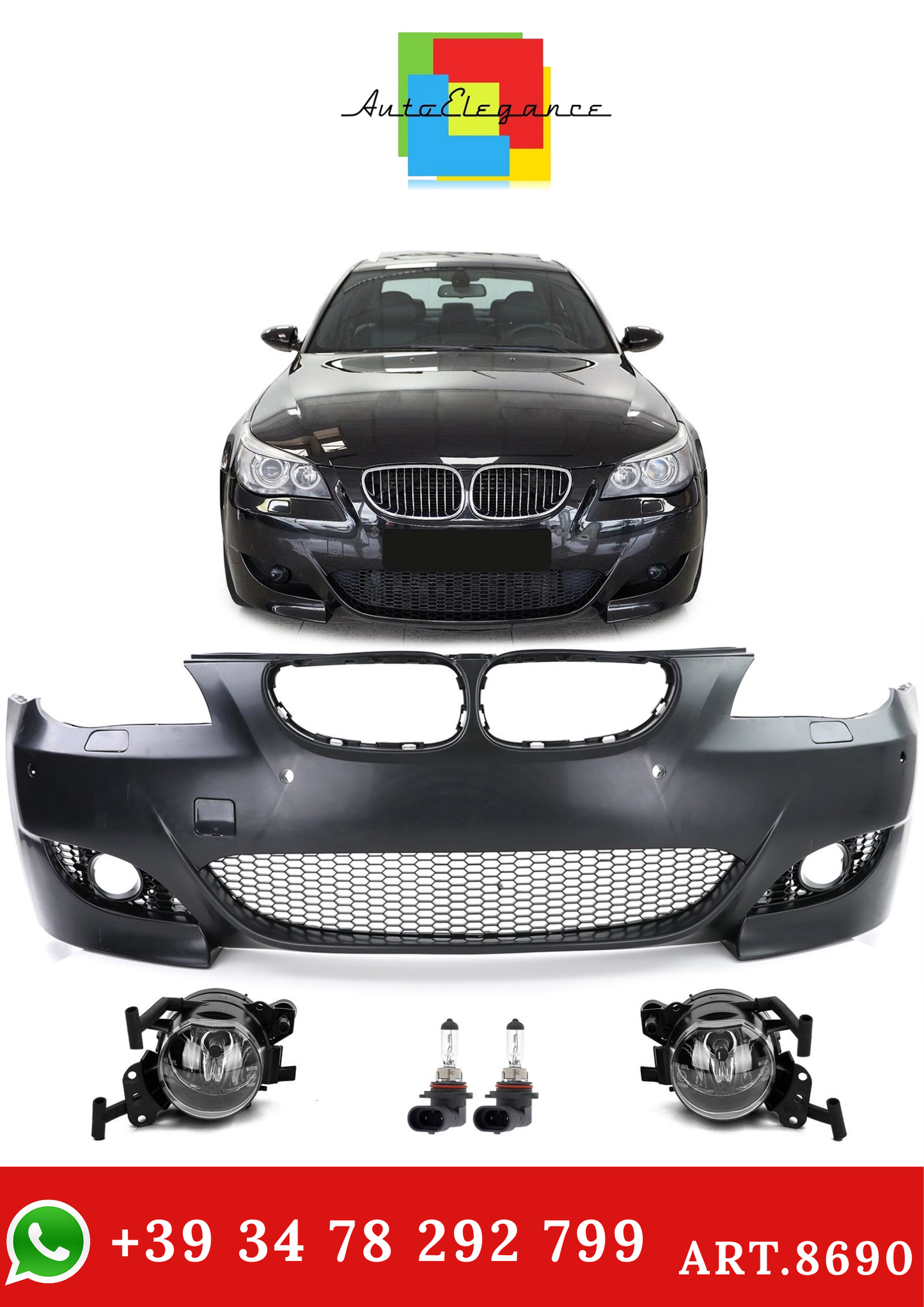 💫ART.8690 Paraurti Anteriore Sportiva con Fari Fendinebbia per BMW E60/61💫