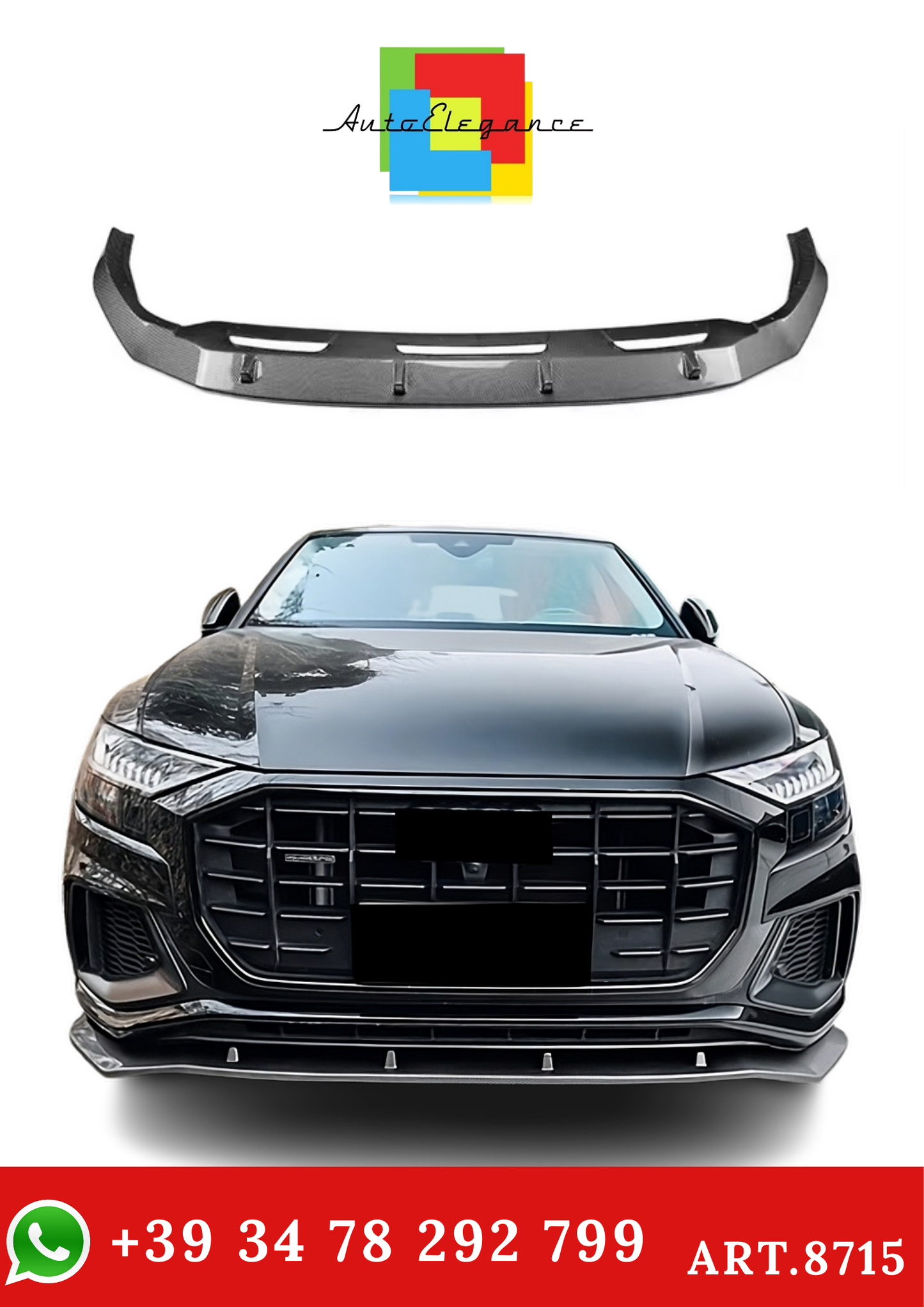 💫ART.8715 Splitter Anteriore Carbon Look per Audi Q8 SQ8 S-Line 2018-2023💫