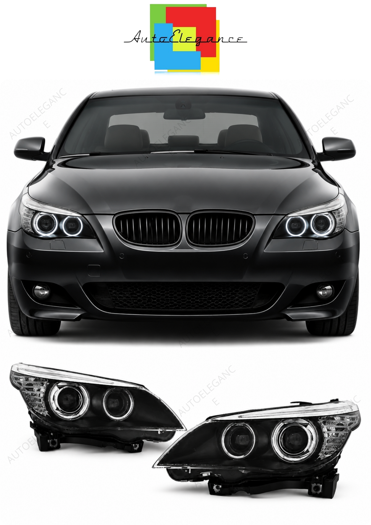 💕 Fari Anteriori Adatto per BMW E60 E61 03-04 Xenon Angel Eyes CCFL Neri 💕