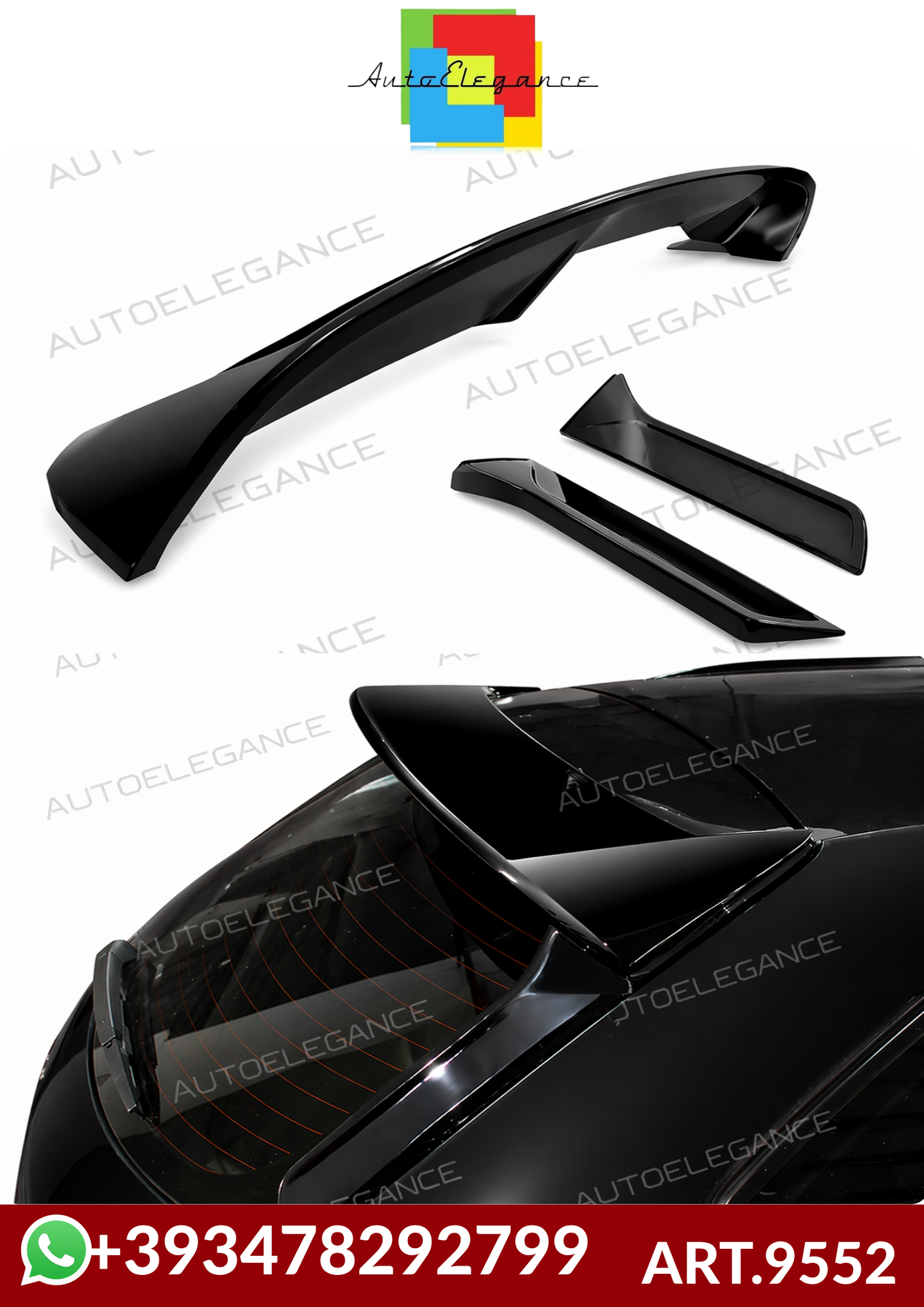 💕ART.9552 SPOILER+DEFLETTORI LATERALI 3PZ SEAT LEON MK3 NERO LUCIDO 💕