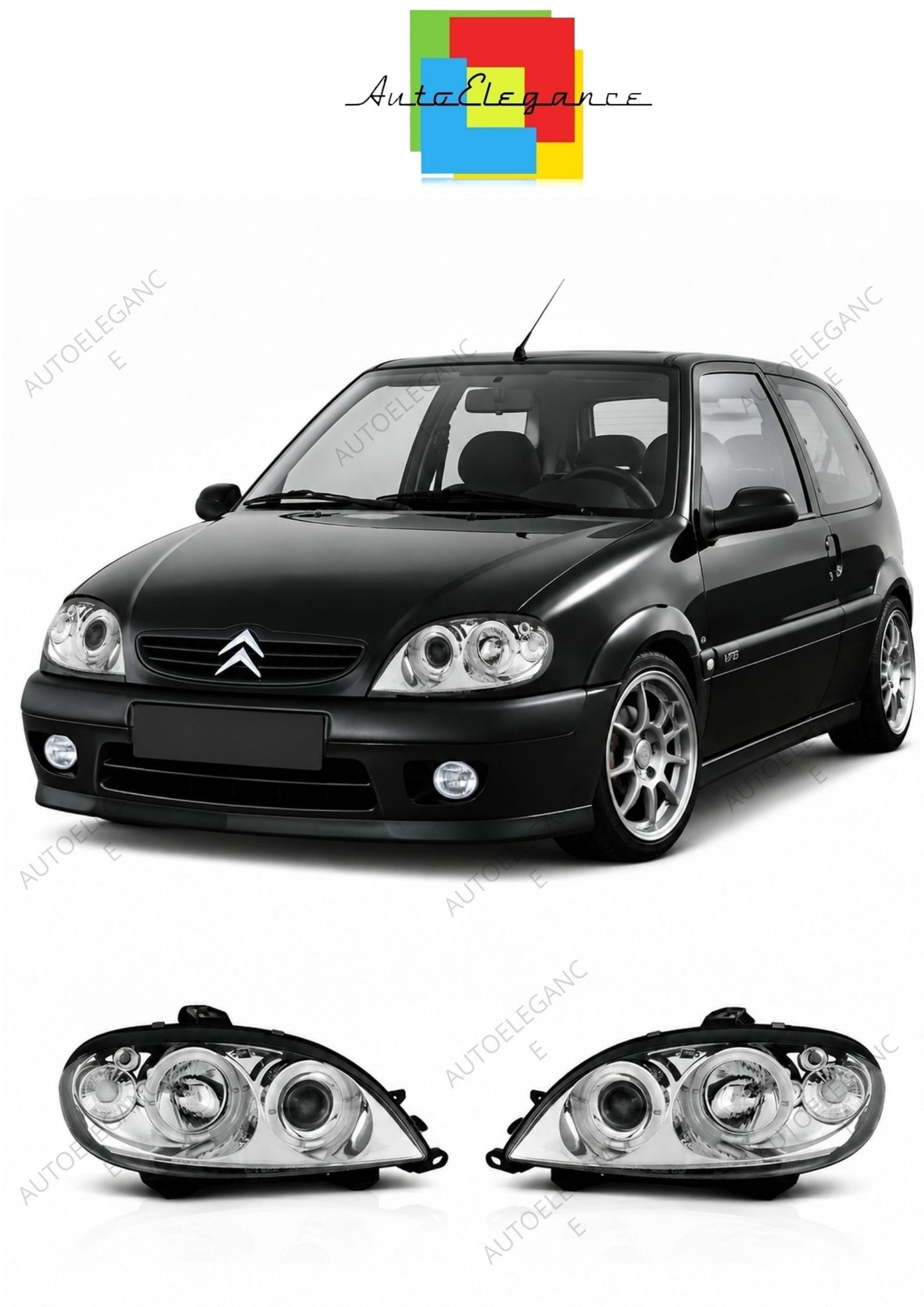💕 Fari Anteriori Adatto per Citroen Saxo 1999-2003 Angel Eyes Cromati 💕