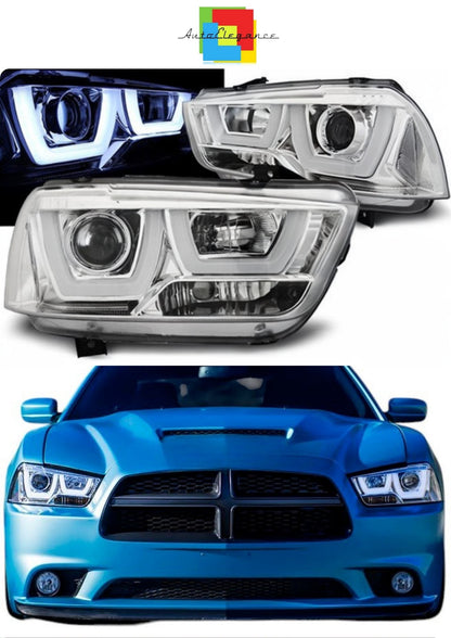 💕 Fari Anteriori Adatto per Dodge Charger LX II 11-15 U-Type LED Cromati 💕
