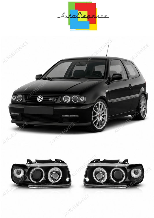 💕 Fari Anteriori Adatto per VW Polo 6N 1994-1999 Angel Eyes Neri 💕