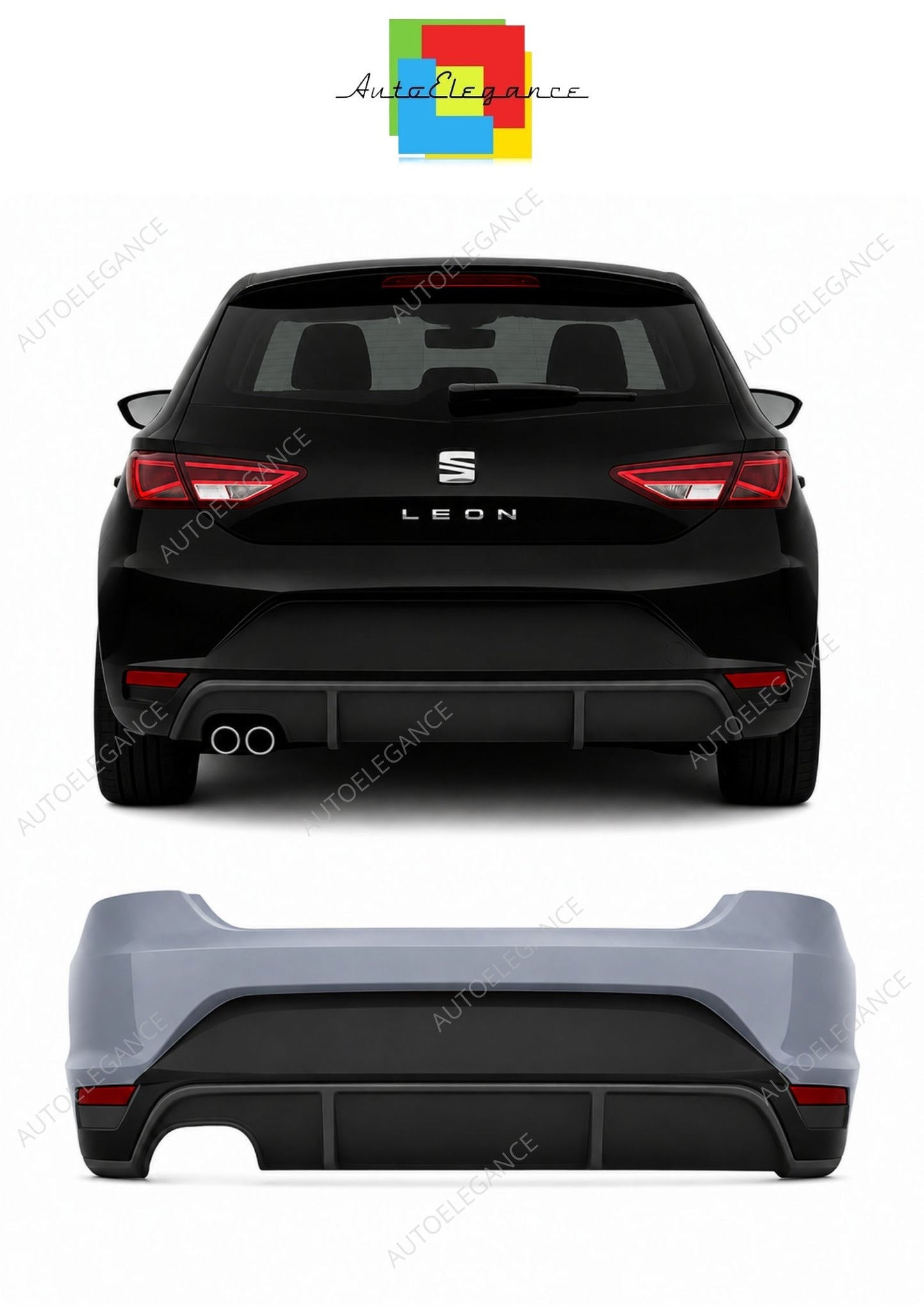 💕 Paraurti Posteriore Adatto per Seat Leon FR 13-20 Doppio Scarico 💕
