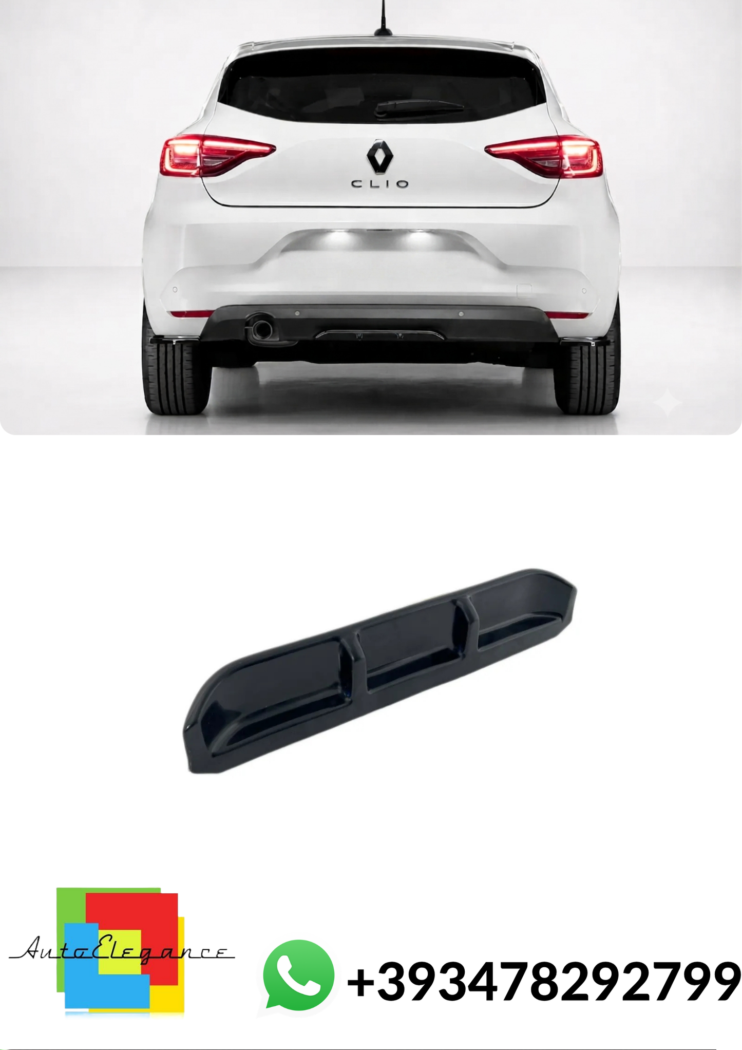 💕DIFFUSORE POSTERIORE Renault Clio Mk5 Nero Lucido 💕