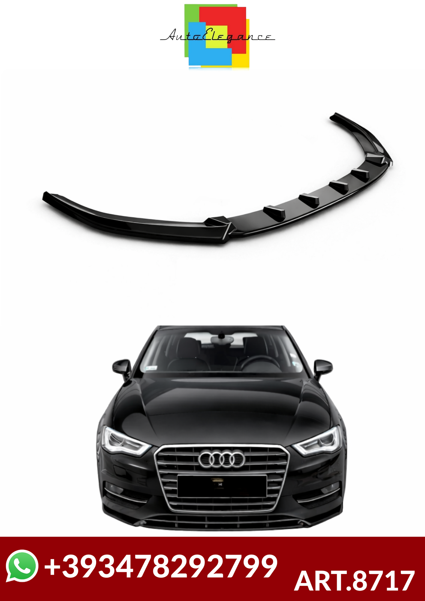 💕ART.8717 SPLITTER AUDI A3 2012-2019 NERO  LUCIDO💕