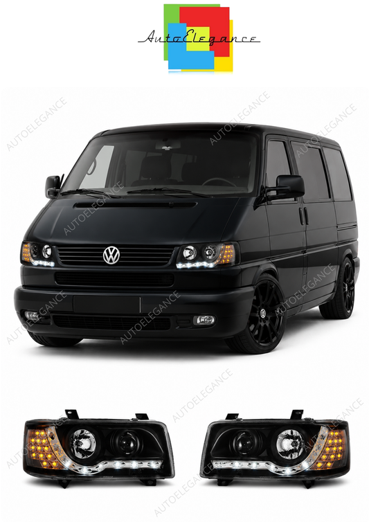 💕 Fari Anteriori Adatto per VW T4 Transporter 1990-2003 Daylight LED Neri 💕