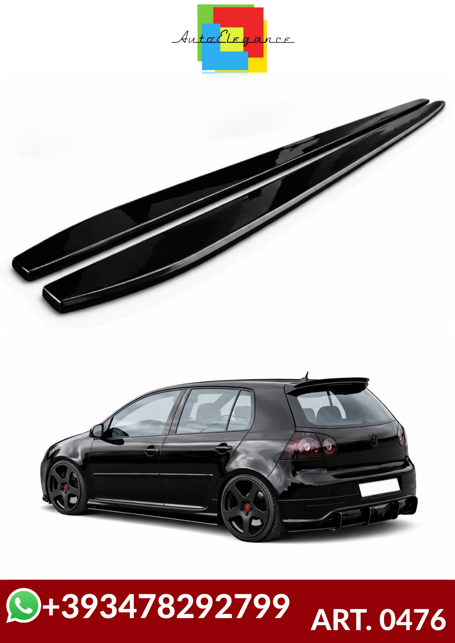 💕ART.0476 SOTTO MINIGONNE VW GOLF V 185CM NERO  LUCIDO💕