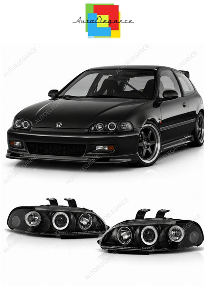💕 Fari Anteriori Adatto per Honda Civic 2D 3D 91-95 Angel Eyes Neri 💕