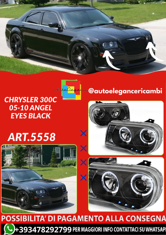ART.5558  FARI ANTERIORI CHRYSLER 300C 05-10 ANGEL EYES BLACK