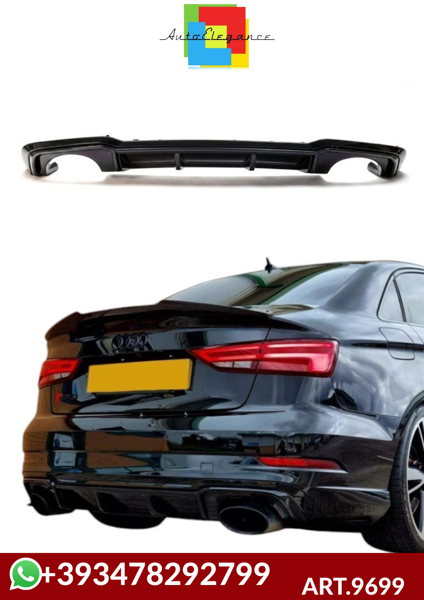 💕ART.9699 DIFFUSORI Audi A3 (8V)Sedan Facelift 2016-2019 S-Line NERO LUCIDO💕