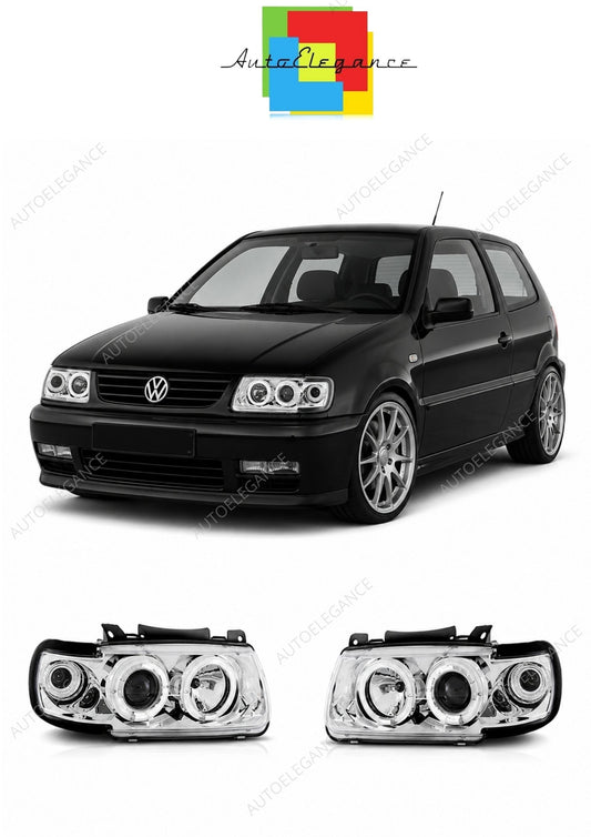 💕 Fari Anteriori Adatto per VW Polo 6N 1994-1999 Angel Eyes Cromati 💕