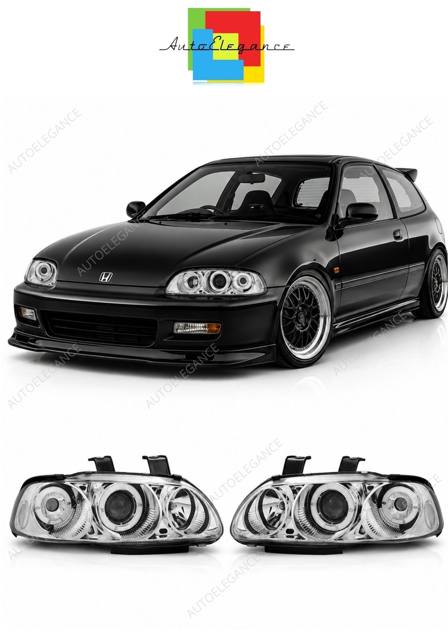 💕 Fari Anteriori Adatto per Honda Civic 2D 3D 91-95 Angel Eyes Cromati 💕