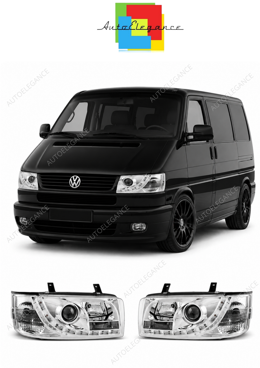 💕 Fari Anteriori Adatto per VW T4 Transporter 1990-2003 Daylight LED Cromati 💕