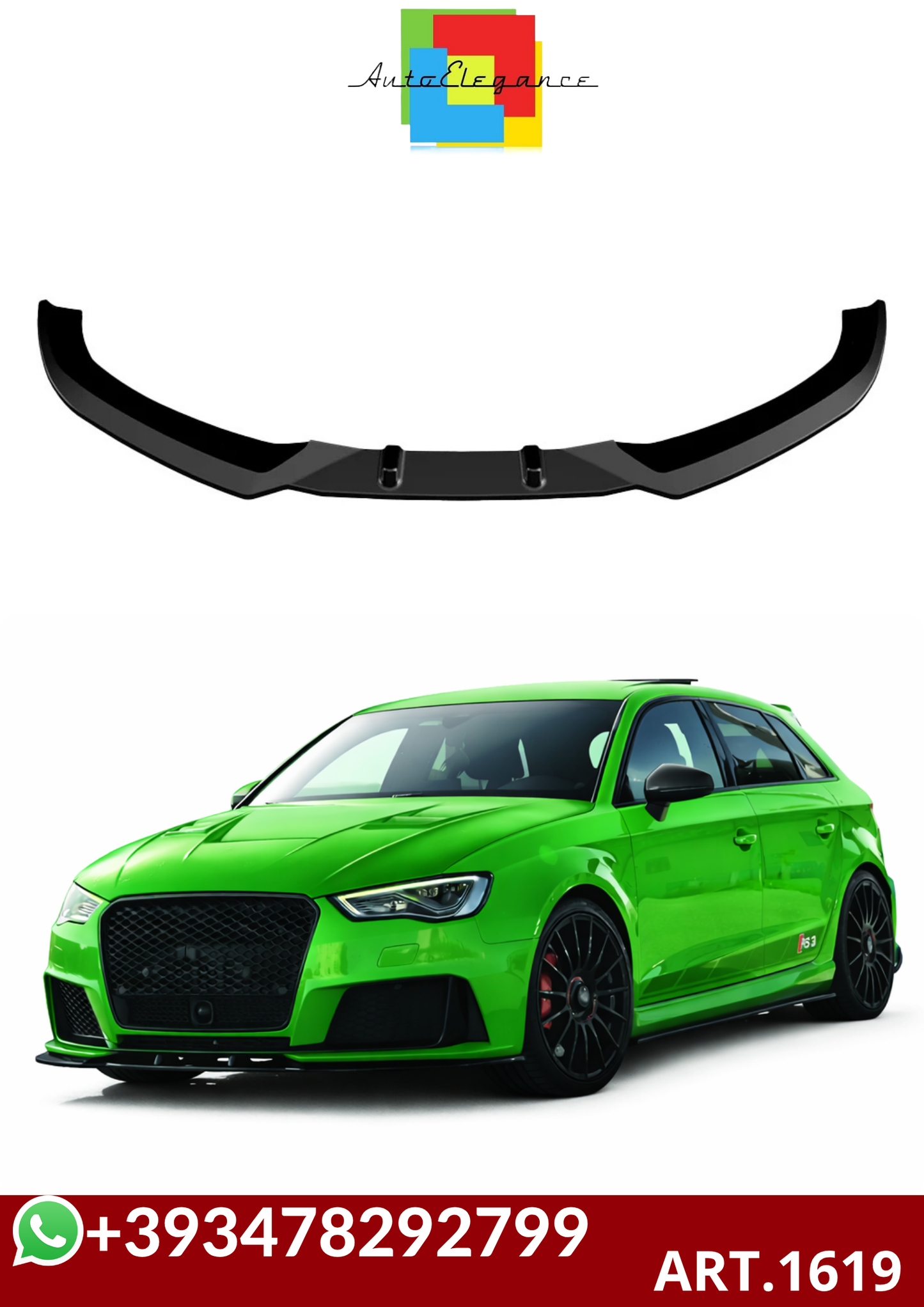 💕ART.1619  SPLITTER AUDI A3 8V 2012-2016 RS3 LOOK  NERO LUCIDO💕