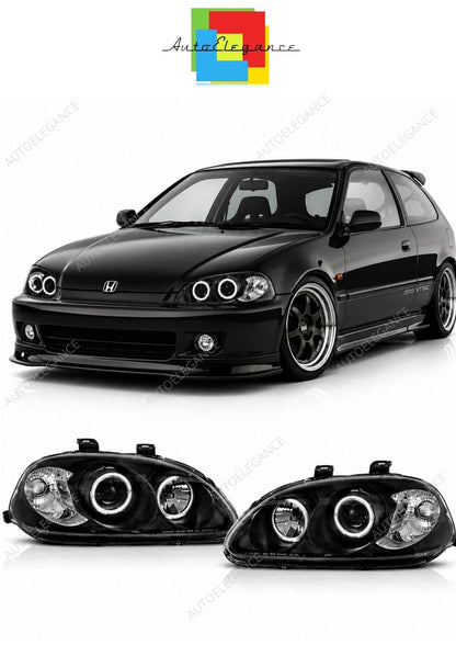 💕 Fari Anteriori Adatto per Honda Civic 2D 3D 4D 95-99 Angel Eyes Neri 💕