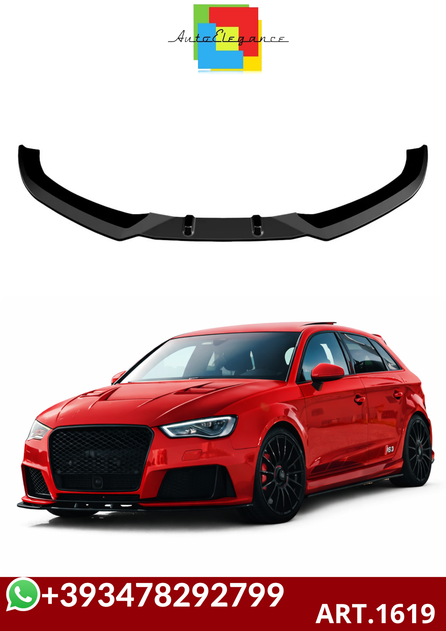 💕ART.1619  SPLITTER AUDI A3 8V 2012-2016 RS3 LOOK  NERO LUCIDO💕