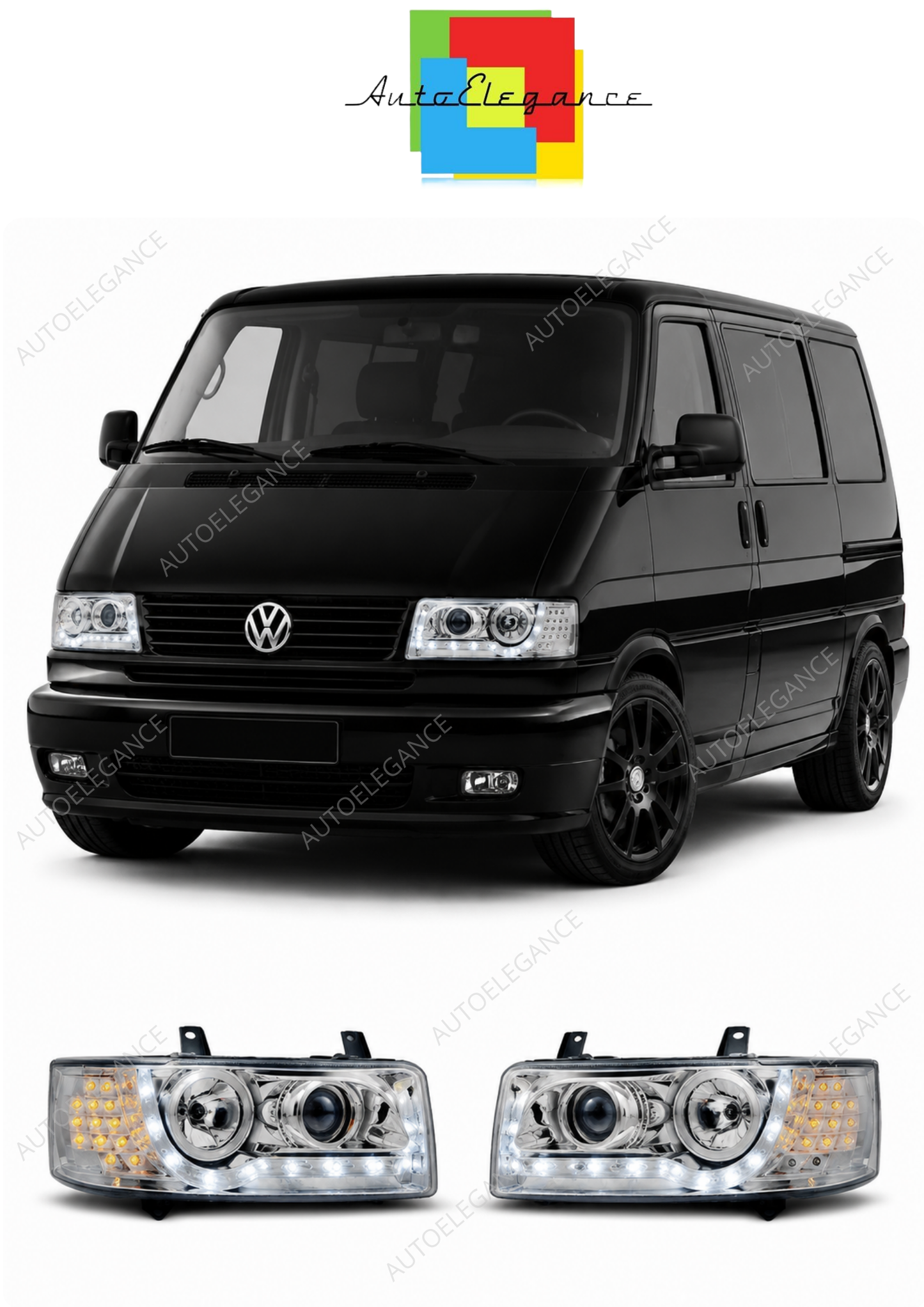 💕 Fari Anteriori Adatto per VW T4 Transporter 1990-2003 Daylight LED Cromati 💕