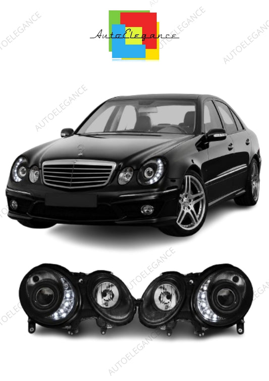 💕 Fari Anteriori Adatto per MERCEDES W211 E-KLASA 2002-2006 Daylight Neri 💕
