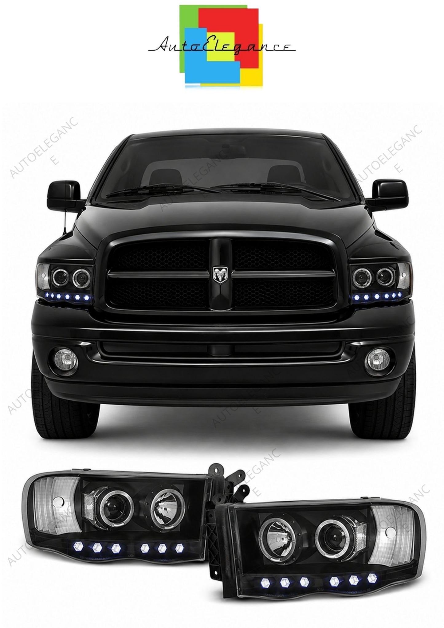 💕 Fari Anteriori Adatto per Dodge RAM 2002-2006 Angel Eyes Neri 💕