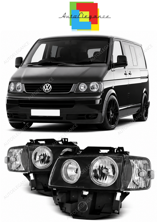 💕 Fari Anteriori Adatto per VW T4 Bus 1996-2003 Angel Eyes Neri 💕