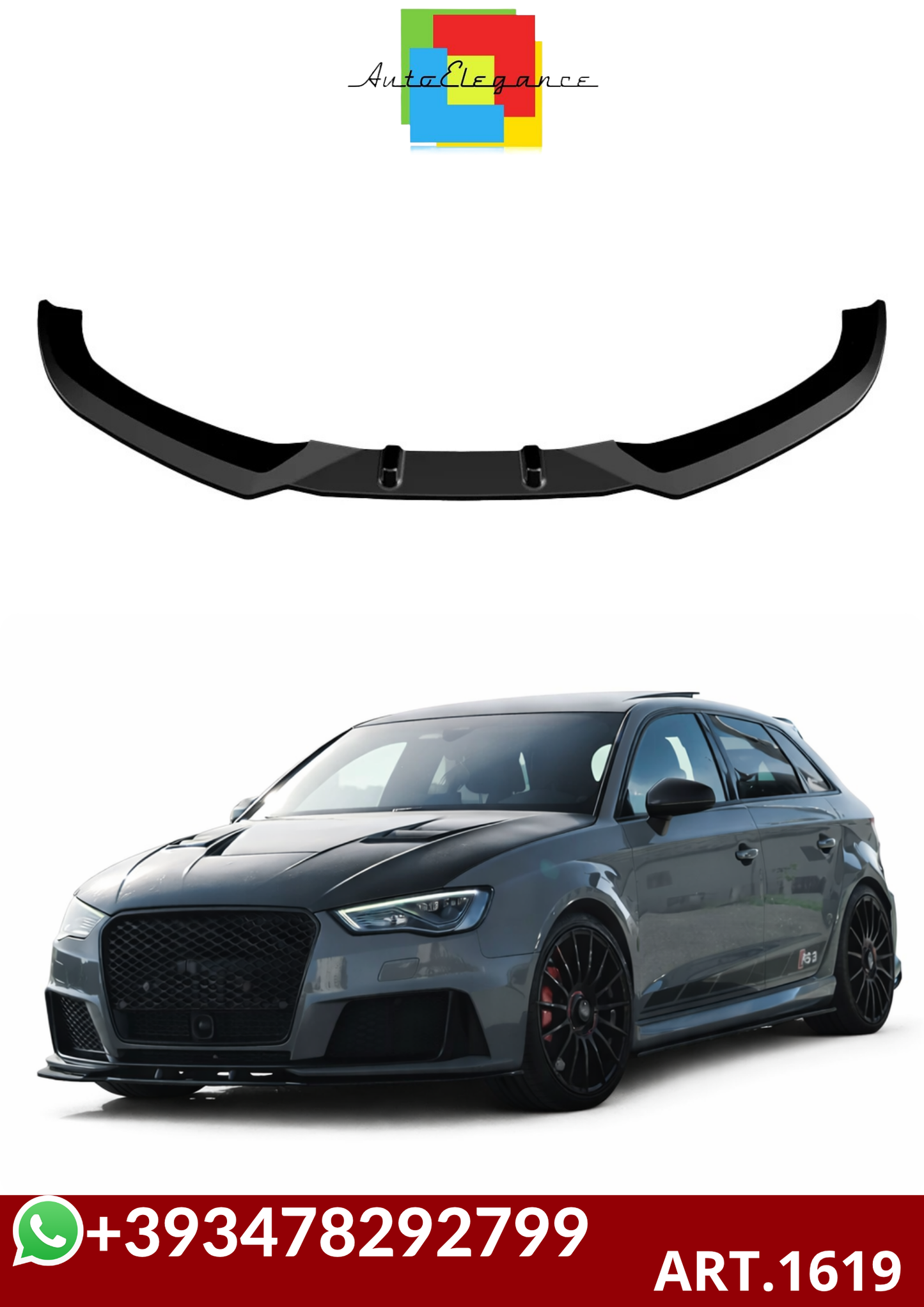 💕ART.1619  SPLITTER AUDI A3 8V 2012-2016 RS3 LOOK  NERO LUCIDO💕