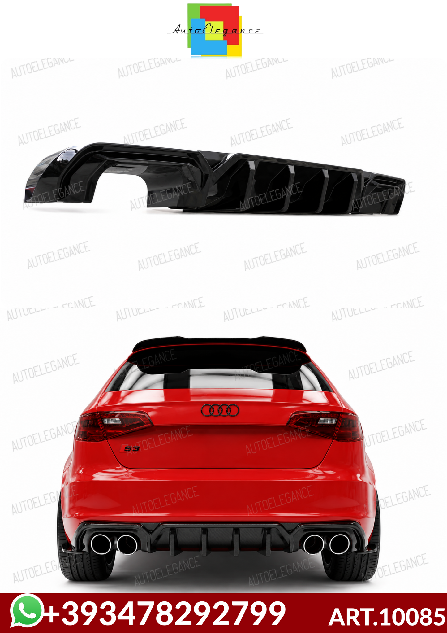 💕ART.10085 DIFFUSORE LOOK RS3 AUDI A3 8V SLINE 2012-2016 SOLO PER PARAURTI 💕