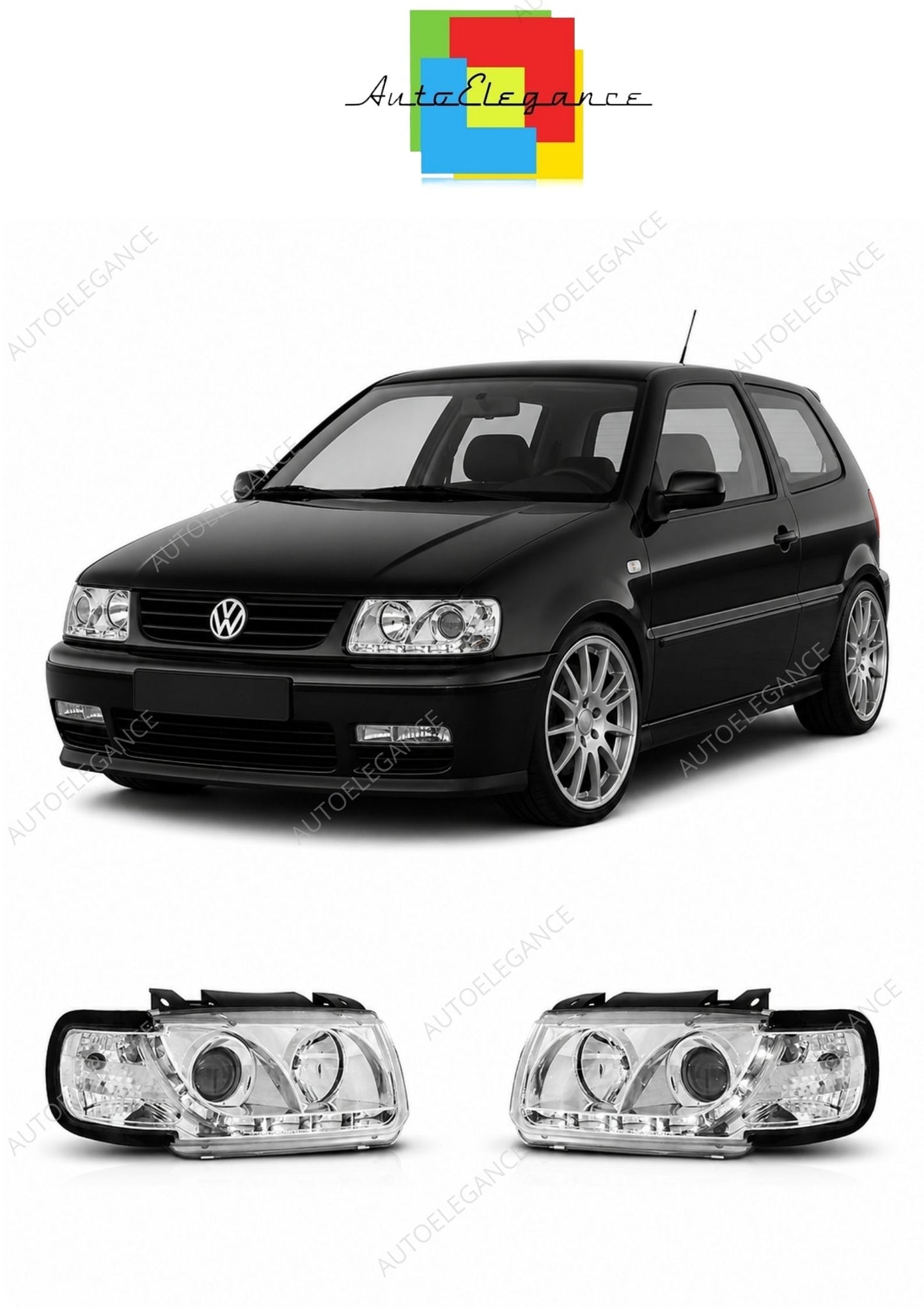 💕 Fari Anteriori Adatto per VW Polo 6N 1994-1999 Daylight LED Cromati 💕