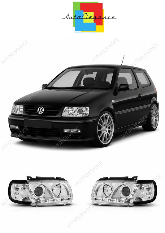💕 Fari Anteriori Adatto per VW Polo 6N 1994-1999 Daylight LED Cromati 💕