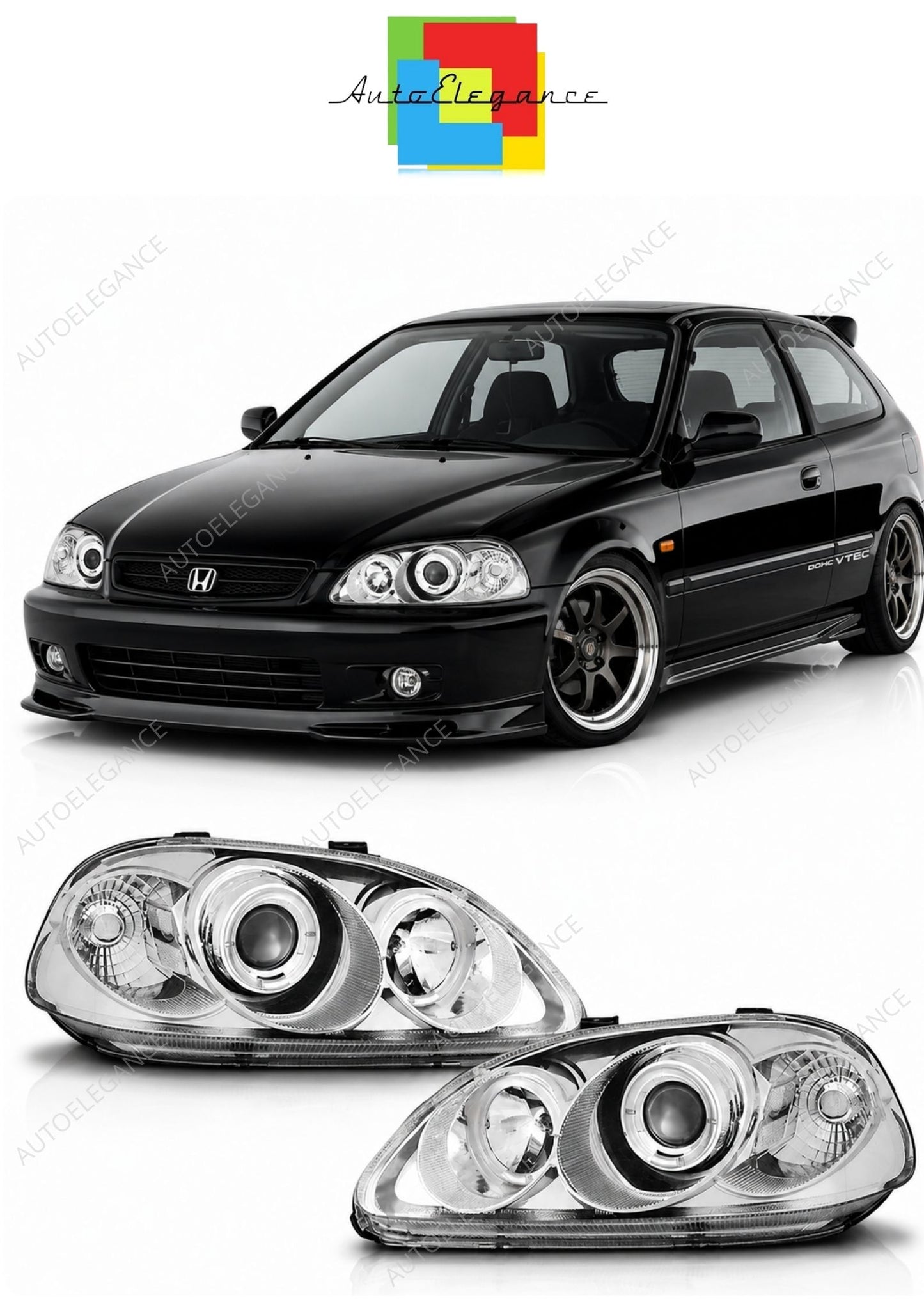 💕 Fari Anteriori Adatto per Honda Civic 2D 3D 4D 95-99 Angel Eyes Cromati 💕