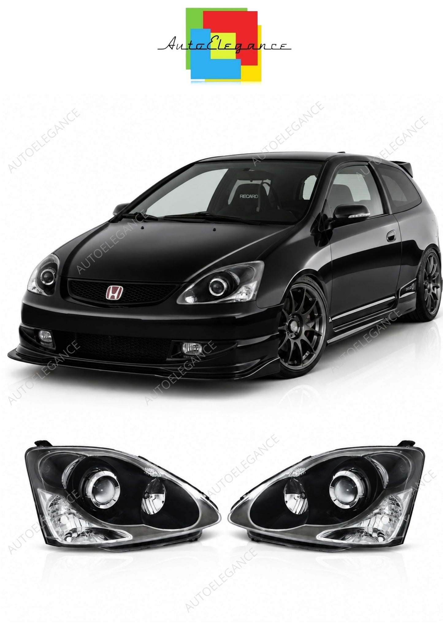 💕 Fari Anteriori Adatto per Honda Civic Hatchback 01-06 H1 HB3 Neri 💕