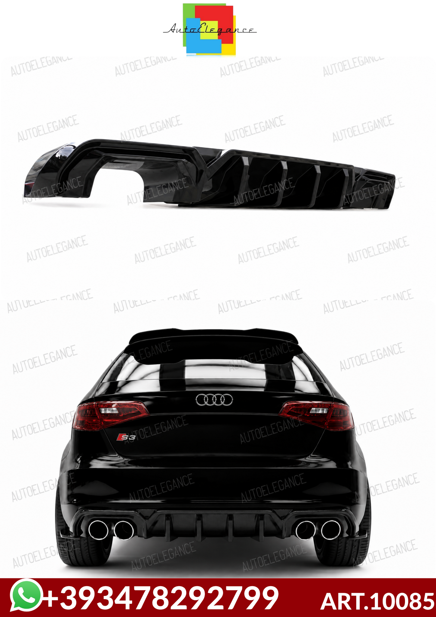 💕ART.10085 DIFFUSORE LOOK RS3 AUDI A3 8V SLINE 2012-2016 SOLO PER PARAURTI 💕