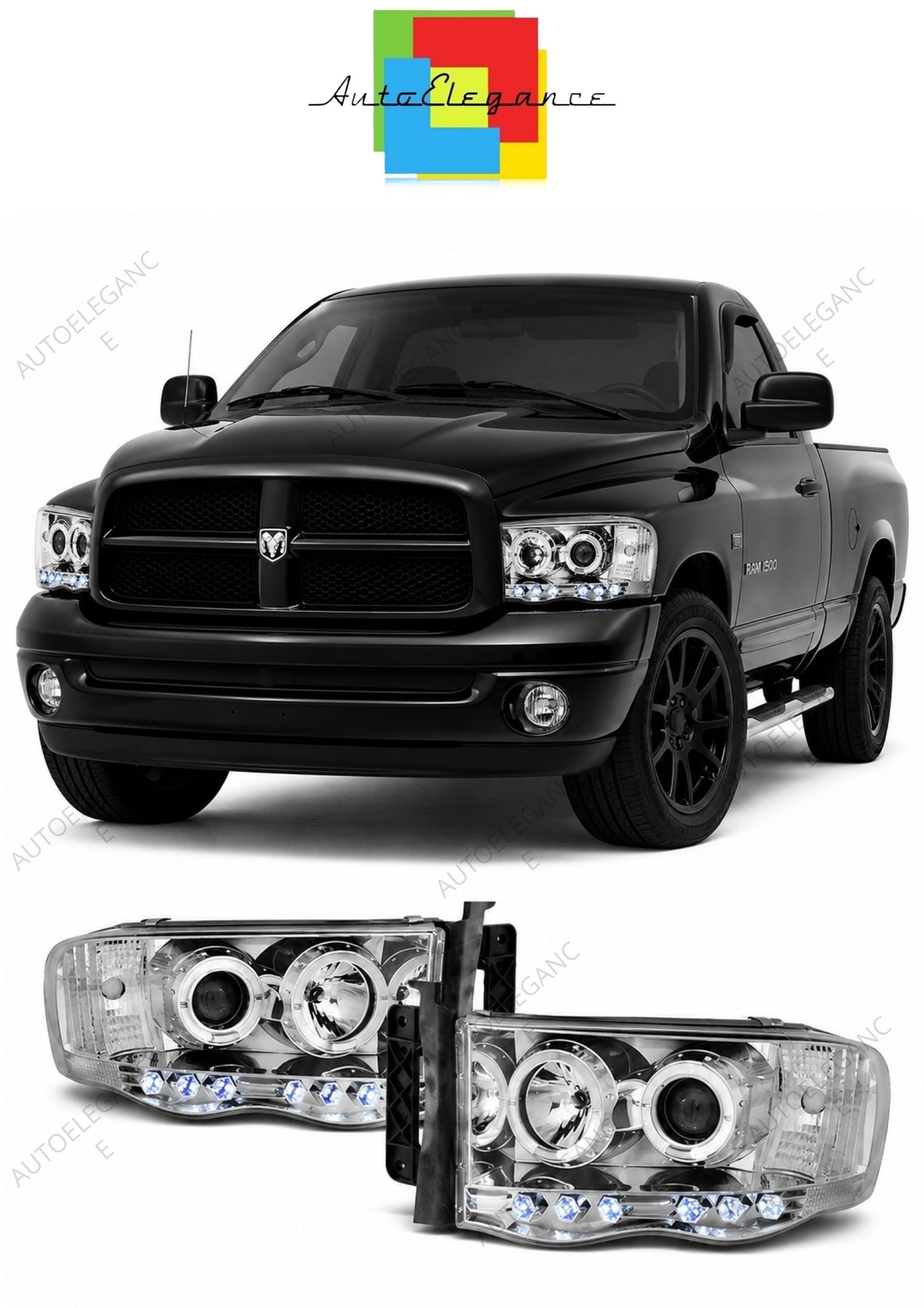 💕 Fari Anteriori Adatto per Dodge RAM 2002-2006 Angel Eyes Cromati 💕