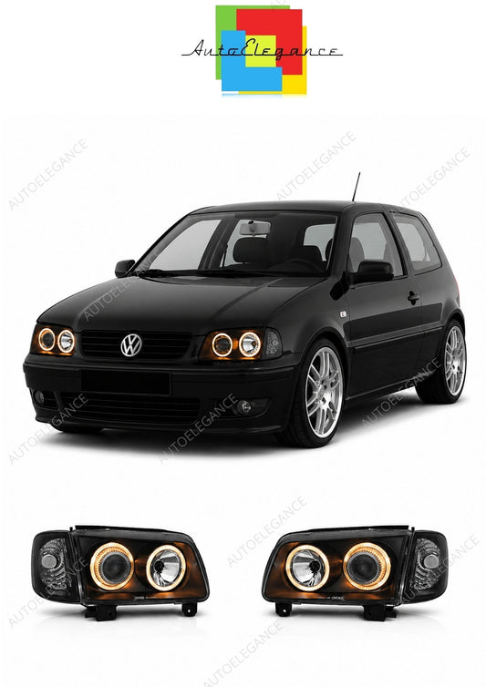 💕 Fari Anteriori Adatto per VW Polo 6N2 1999-2001 Angel Eyes Neri 💕
