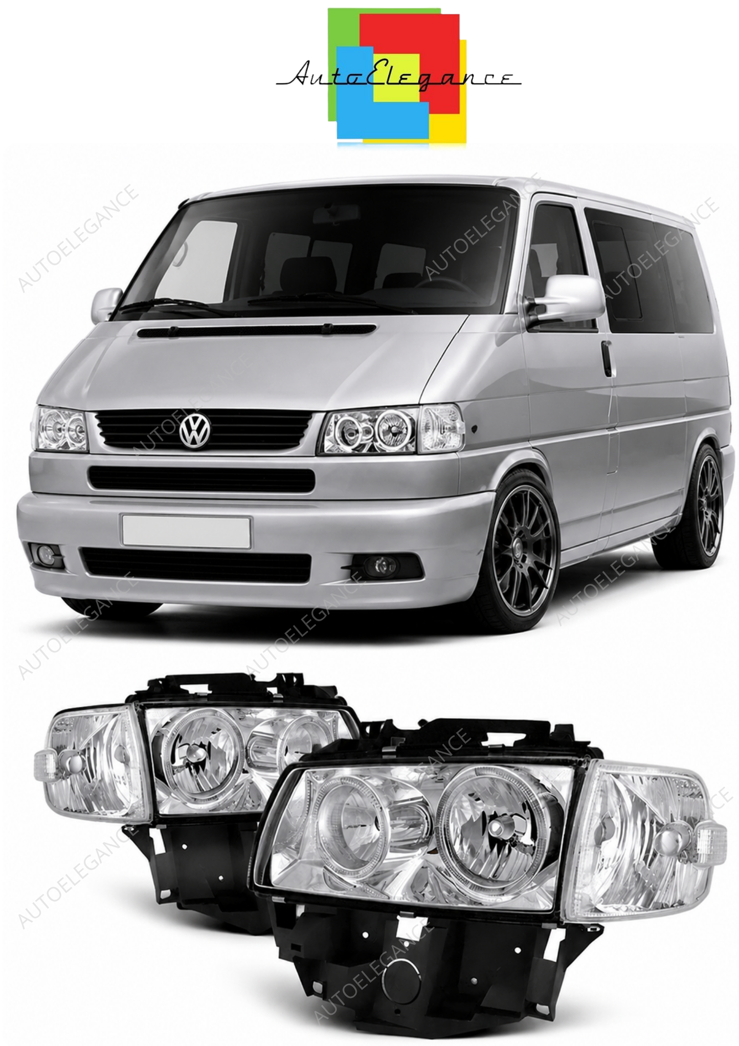 💕 Fari Anteriori Adatto per VW T4 Bus 1996-2003 Angel Eyes Cromati 💕