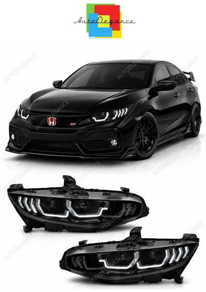 💕 Fari Anteriori Adatto per Honda Civic X 16-21 LED DRL Sequenziali Neri 💕