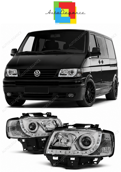 💕 Fari Anteriori Adatto per VW T4 Bus 1996-2003 Daylight LED Cromati 💕