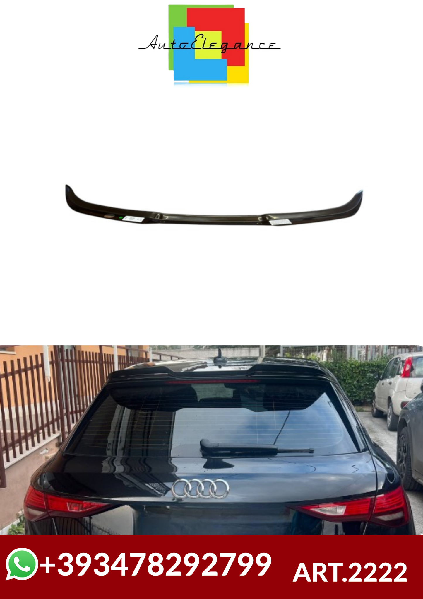 💕ART.2222 SPOILER AUDI A3 8Y 2020-2024 SLINE S3 RS3 NERO LUCIDO💕