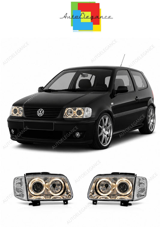 💕 Fari Anteriori Adatto per VW Polo 6N2 1999-2001 Angel Eyes Cromati 💕