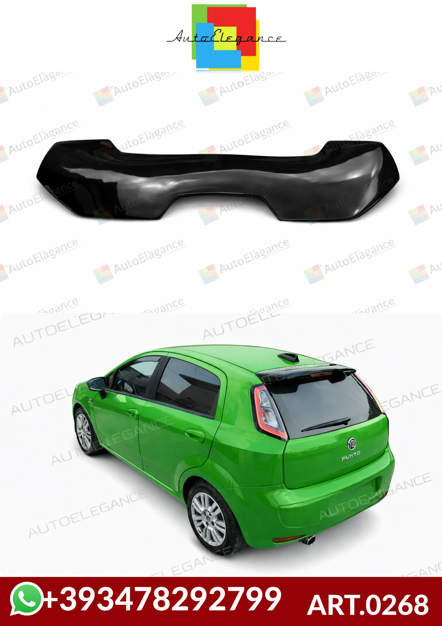 💕ART.0268 SPOILER FIAT PUNTO EVO 2009-2018 NERO LUCIDO 💕