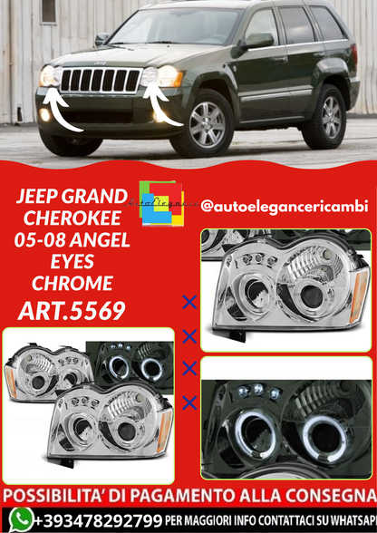 ART.5569  FARI  ANTERIORI JEEP GRAND CHEROKEE 05-08 ANGEL EYES CHROME