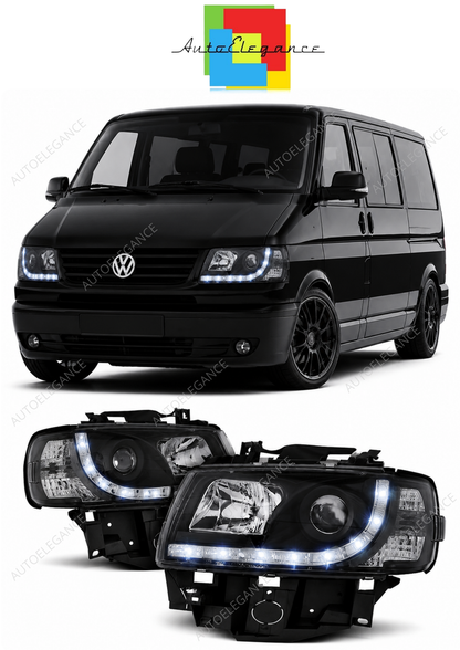 💕 Fari Anteriori Adatto per VW T4 Bus 1996-2003 Daylight LED Neri 💕