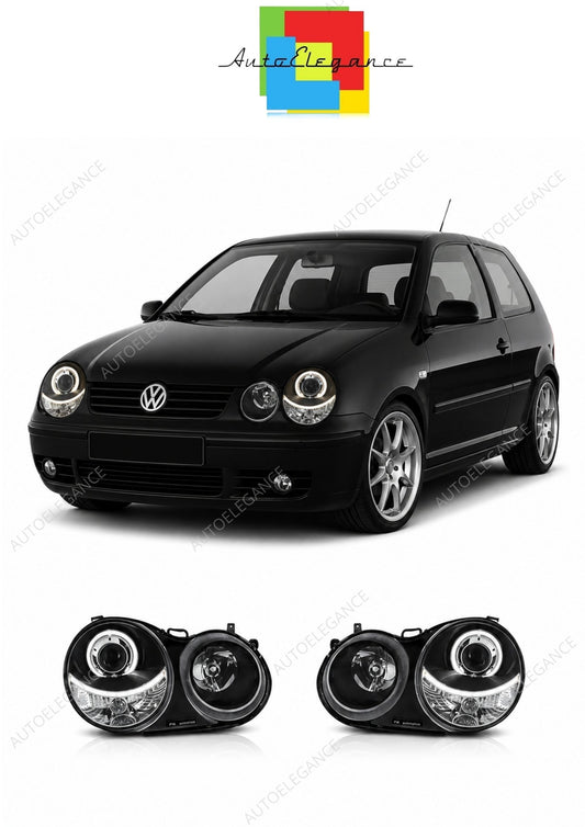 💕 Fari Anteriori Adatto per VW Polo 9N 2001-2005 Angel Eyes Neri 💕