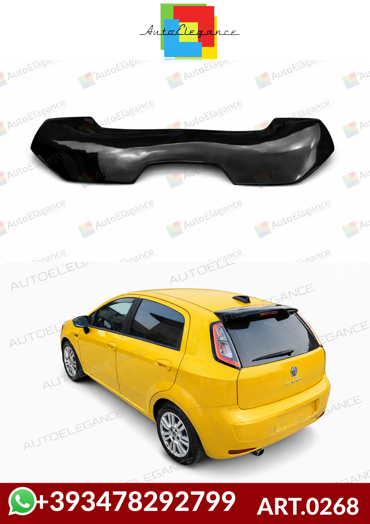 💕ART.0268 SPOILER FIAT PUNTO EVO 2009-2018 NERO LUCIDO 💕