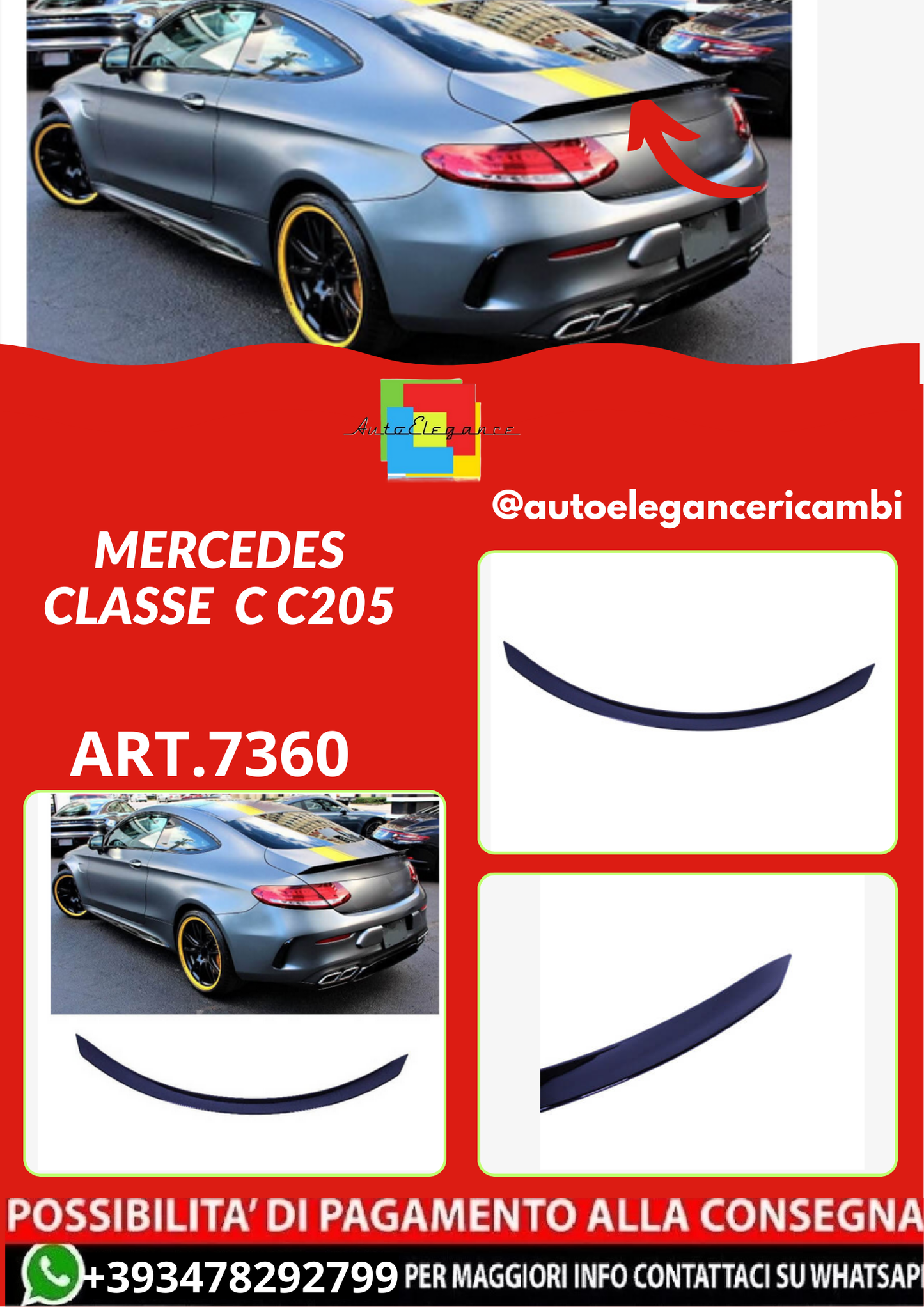 ART.7360   SPOILER MERCEDES CLASSE  C C205 NERO LUCIDO