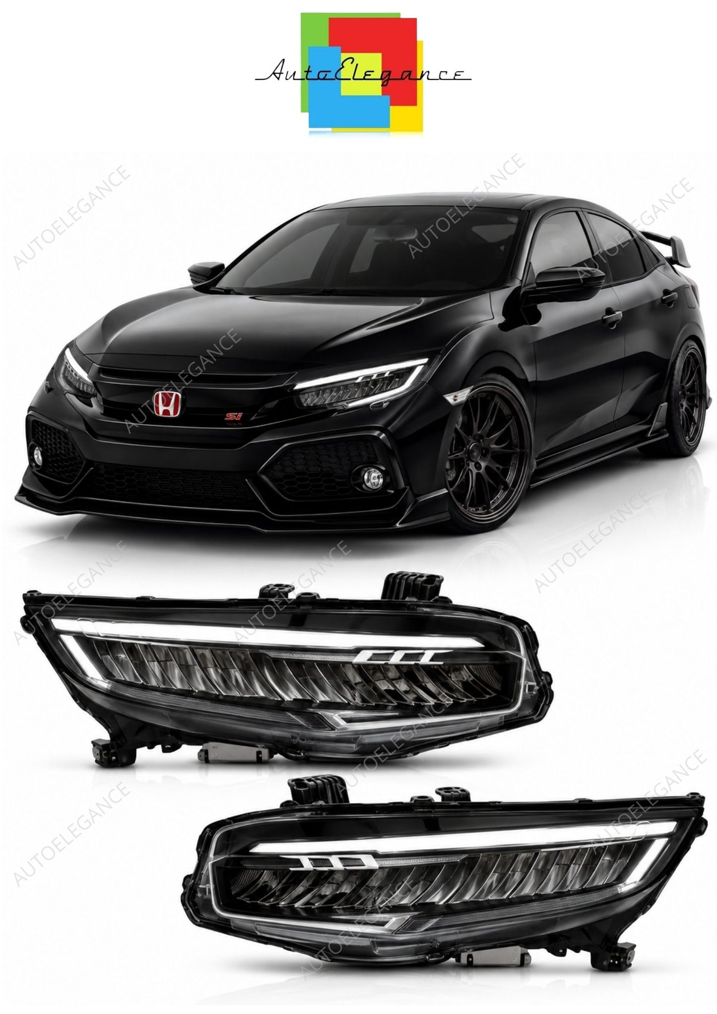 💕 Fari Anteriori Adatto per Honda Civic X 16-21 Full LED DRL Neri 💕